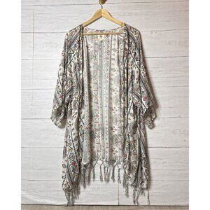 Billabong Kimono Cardigan Size S/M Salty Waves Geometric Aztec Print Fringe Boho